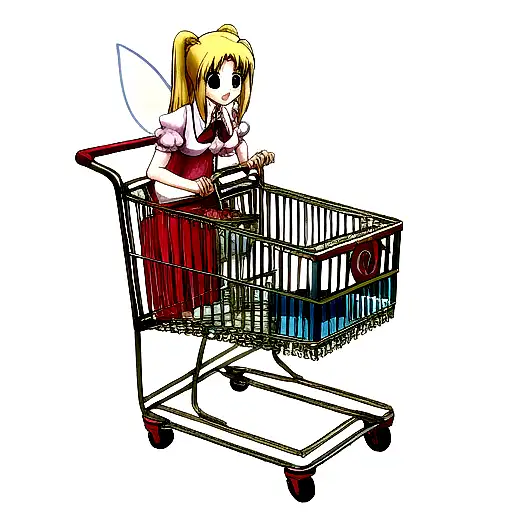 fashionable anime fairy with shopping cart tattoo design idea
