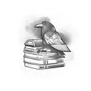 A mysterious raven perched on a stack of books, symbolizing your love for reading and gothic culture. tattoo design idea