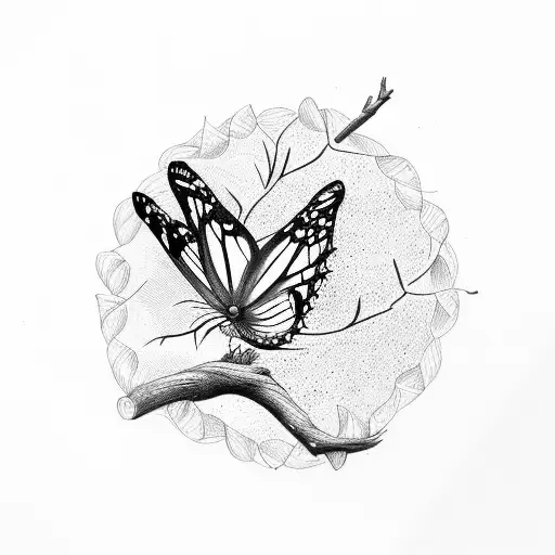 butterfly on tree branch with date in the middle  tattoo design idea