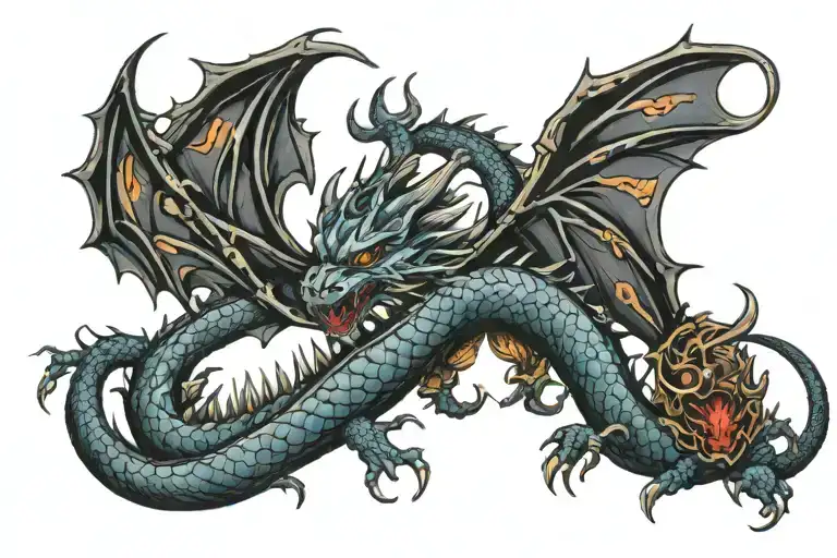 gothic dragon tattoo colored  tattoo design idea