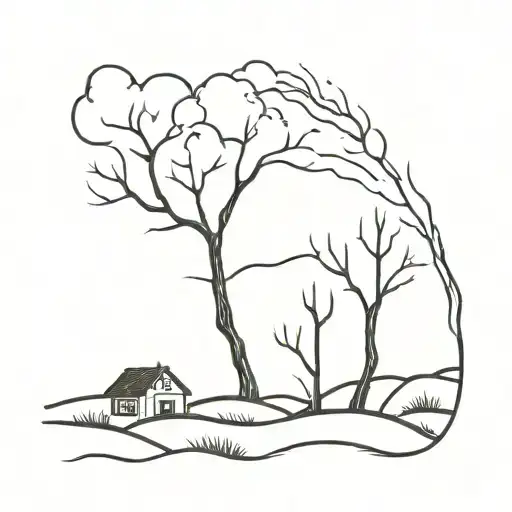 grassland wildfire with burnt tree tattoo design idea