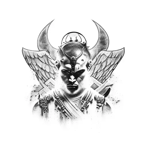 warrior call from the mountains , body full of scars, showcasing loyalty, unbreakable, unshakeable foundatiowith angels  tattoo design idea