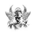 warrior call from the mountains , body full of scars, showcasing loyalty, unbreakable, unshakeable foundatiowith angels  tattoo design idea