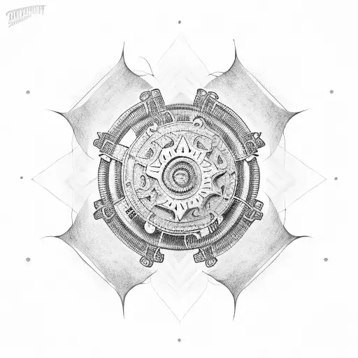 Shiva's damru (drum) and mechanical gears tattoo design idea