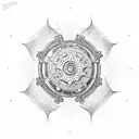 Shiva's damru (drum) and mechanical gears tattoo design idea