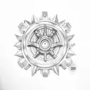 Shiva's damru (drum) and mechanical gears tattoo design idea