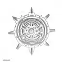 Shiva's damru (drum) and mechanical gears tattoo design idea