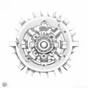 Shiva's damru (drum) and mechanical gears tattoo design idea