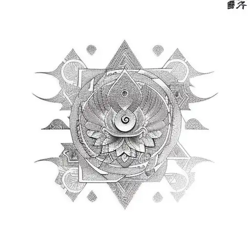 Phoenix and a lotus in geometric shapes tattoo design idea