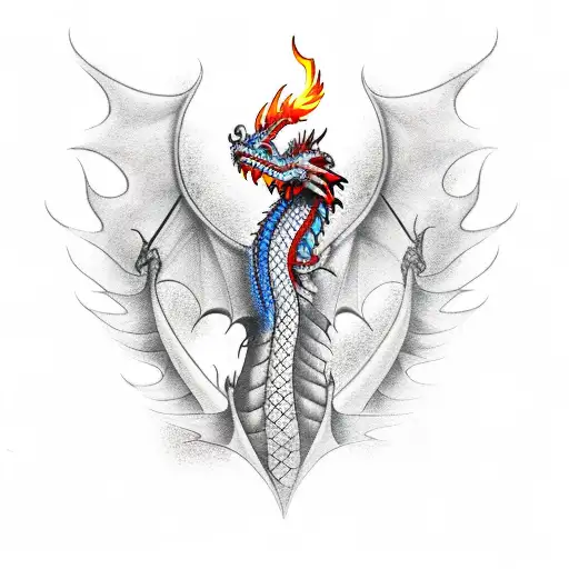 Dragon with flames tattoo design idea