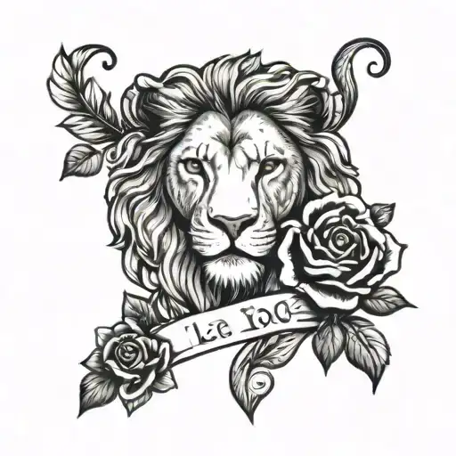 Leo symbol with lion quote about self-love and a rose  tattoo design idea