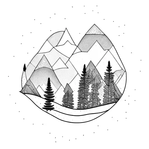 Mountains with pine trees and sasquatch tattoo design idea