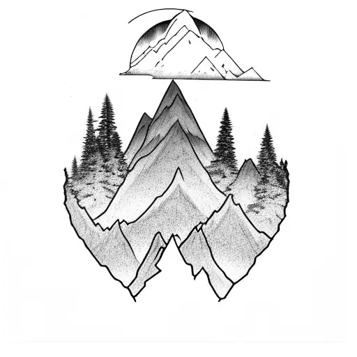 Mountains with pine trees and sasquatch tattoo design idea