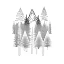 Mountains with pine trees and sasquatch tattoo design idea