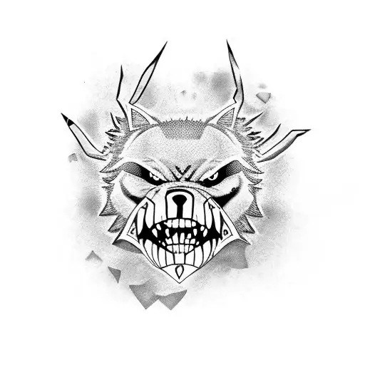 lobo con un corazon encadenado en la boca tattoo design idea