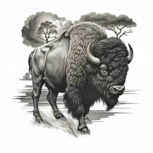 Buffalo in storm tattoo design idea