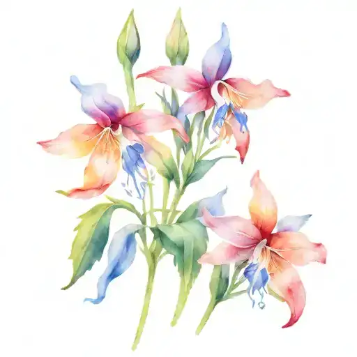 mounain and columbine flowers tattoo design idea