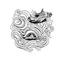 A unique minimalist tattoo design combining elements of the sea and Iemanja, such as seashells and flowing water, to symbolize the client's connection to the ocean and spiritual beliefs tattoo design idea