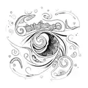 A unique minimalist tattoo design combining elements of the sea and Iemanja, such as seashells and flowing water, to symbolize the client's connection to the ocean and spiritual beliefs tattoo design idea