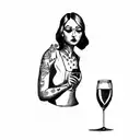 a woman with a glass of wine tattoo design idea