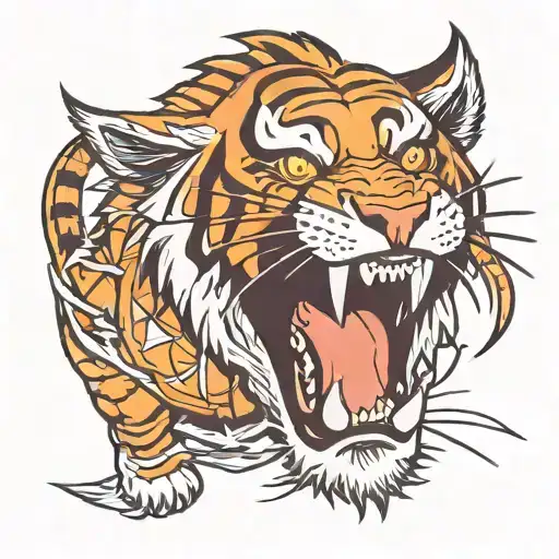 angry tiger rays tattoo design idea