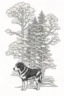 trees, bernese mountain dog, walking away tattoo design idea