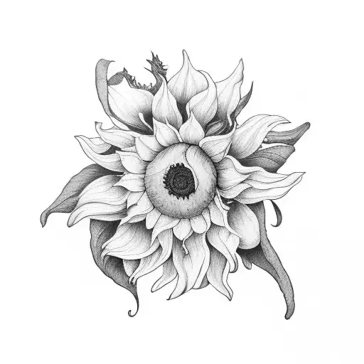 BELLADONNA, NARCISSUS, AND SUNFLOWERS SLEEVE  tattoo design idea