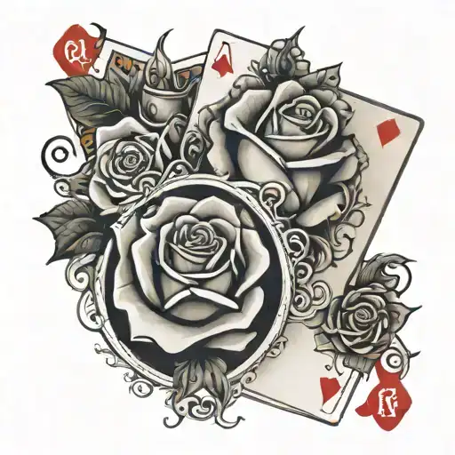roses and queen and king cards forming tattoo design idea