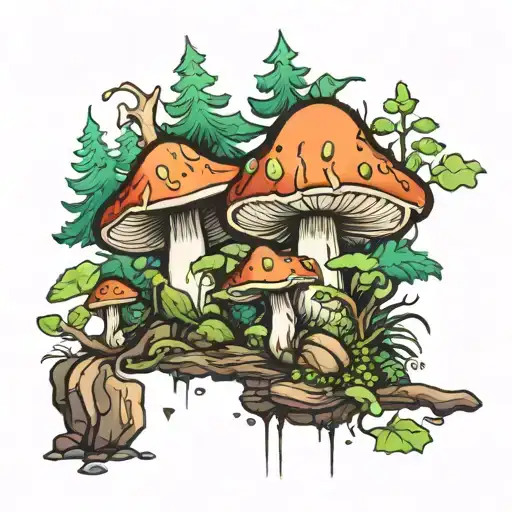 moss mushroom forest tattoo design idea