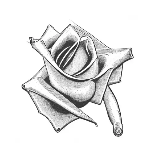 A 1950 revolver with a rose made out of $100 bills tattoo design idea