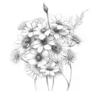 October, may, June, December birth flowers together all in one small bouquet  tattoo design idea