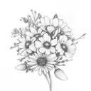 October, may, June, December birth flowers together all in one small bouquet  tattoo design idea