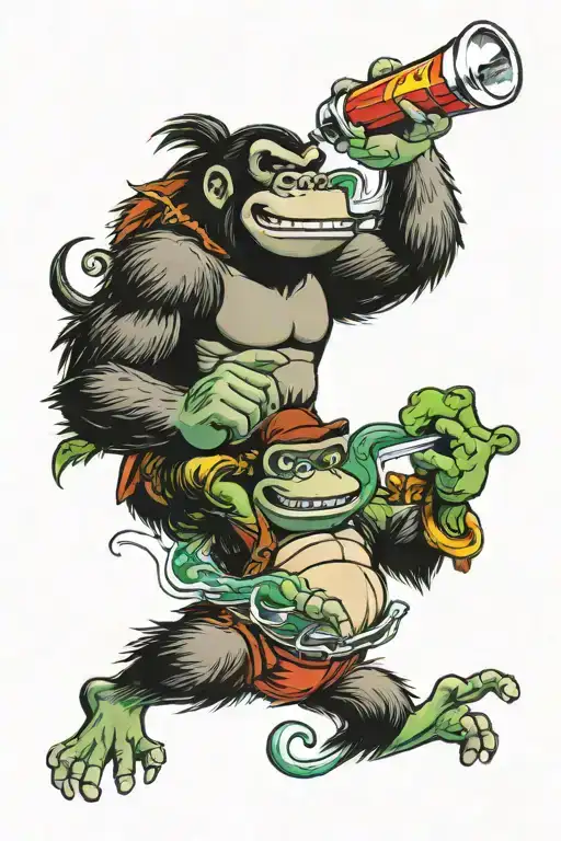 donkey Kong and a frog hitting a bong  tattoo design idea