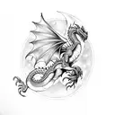 dragon with wings spread out perched on crystals tattoo design idea