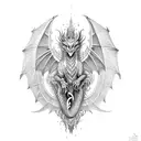 dragon with wings spread out perched on crystals tattoo design idea