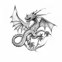 dragon with wings spread out perched on crystals tattoo design idea