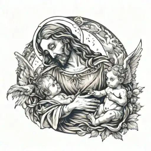 god , angels , Jesus Christ, mary holding child tattoo design idea