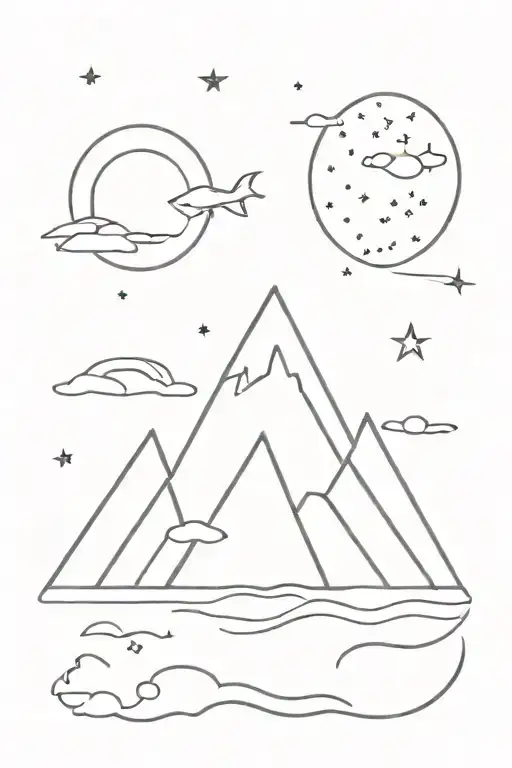 celestial ocean themed line drawing  tattoo design idea