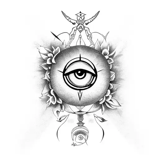 Evil Eye Icon Set Vector. Eye Of Providence And Esoteric Symbols. Magic Sign  For Tarot Carts. Witchcraft Talisman, Alchemy And Magic Tattoo Illustration  In Line Style. Lucky Souvenir Royalty Free SVG, Cliparts,
