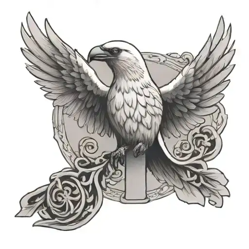 White crow holding a orthodox cross tattoo design idea