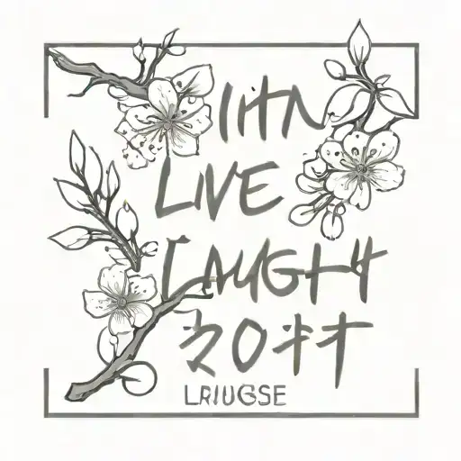 Cherry blossom and chinese words"live laught love" tattoo design idea