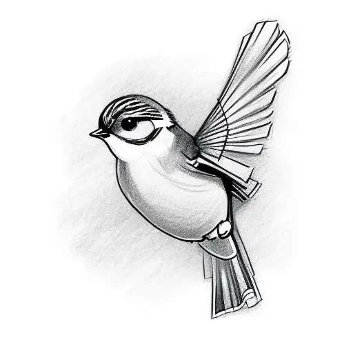A sketch-style illustration of a fantail bird in mid-flight, capturing its graceful movement tattoo design idea