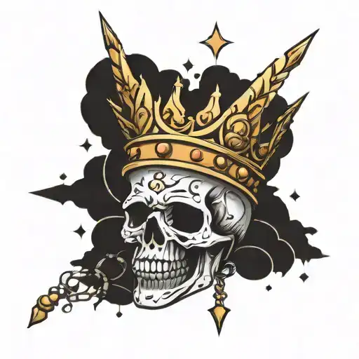 spike crown with rosary hanginv  tattoo design idea