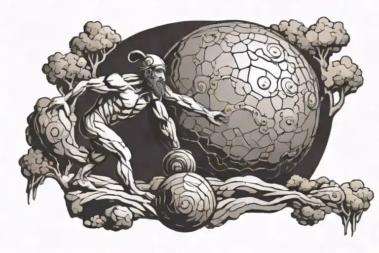 Beautiful sketch of abstract tattoo in the style of ancient Greece, sisyphus dragging a stone up a mountain tattoo design idea