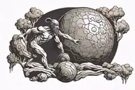 Beautiful sketch of abstract tattoo in the style of ancient Greece, sisyphus dragging a stone up a mountain tattoo design idea