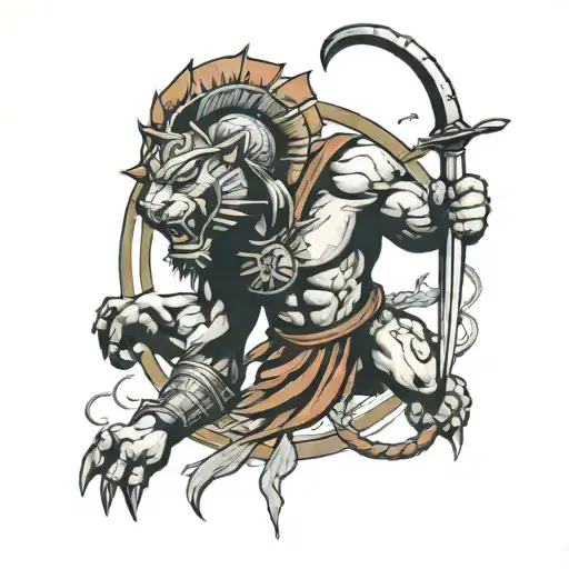 Spartan warrior fight lion  tattoo design idea