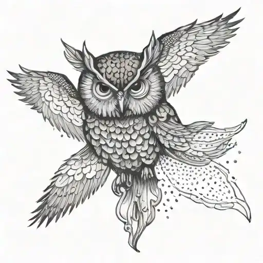 A metamorphic owl transforming into a storm cloud, reflecting feelings of depression tattoo design idea