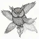 A metamorphic owl transforming into a storm cloud, reflecting feelings of depression tattoo design idea