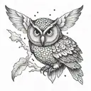 A metamorphic owl transforming into a storm cloud, reflecting feelings of depression tattoo design idea