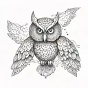 A metamorphic owl transforming into a storm cloud, reflecting feelings of depression tattoo design idea